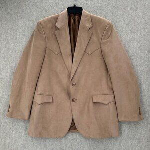 Mens Western Blazer Tan Faux Suede Yoke Sport Coat 42R 2 Button Lapel Collar